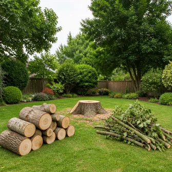 Tree cutting and wood chipping in Greendale, demonstrating waste removal.