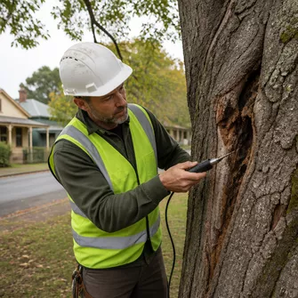 Arborist inspecting tree health in Hepburn, Victoria