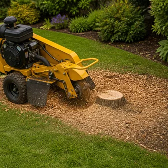 Stump grinding in a Newlyn garden