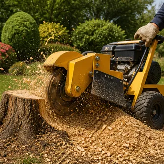 Stump grinding after tree removal in Rokewood Junction