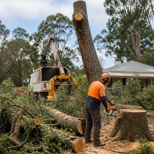 Stump grinding operation in Clunes, leaving a clear area ready for replanting.