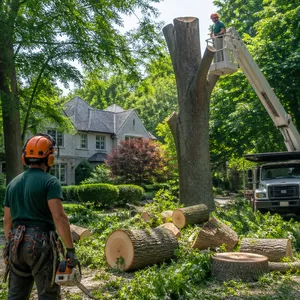 Stump grinding after tree removal in a Scarsdale garden