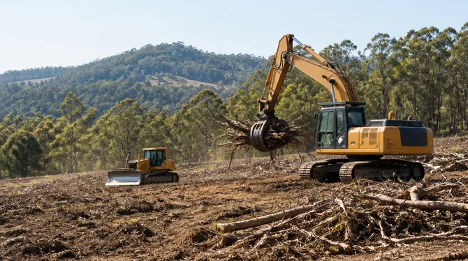 Land clearing for development in Glenlyon, VIC