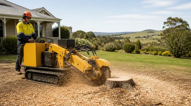 Stump grinding after tree removal in Linton Vic