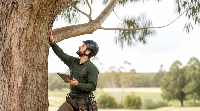Arborist assessing tree health in Myrniong, Victoria