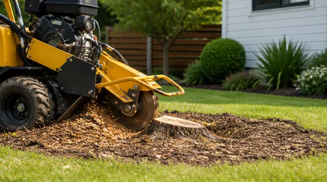 Stump grinding to remove tree stumps below ground level