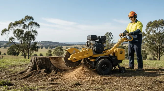Stump grinding to clear land in Yendon Vic